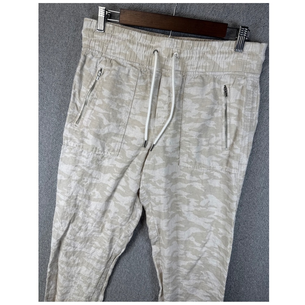 Athleta Cabo Tide Linen Jogger Pants Drawstring Elastic Waist Camo Tan Size 6 - Picture 2 of 12
